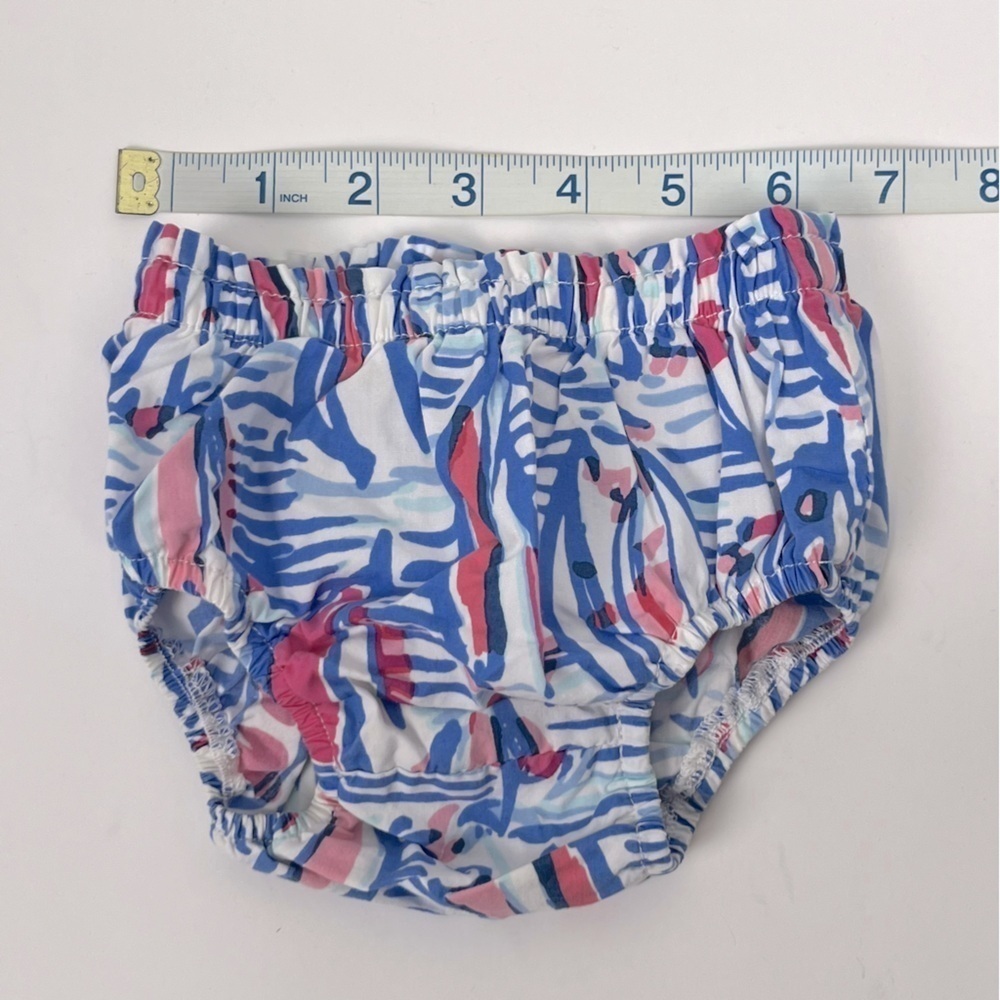 Lilly Pulitzer Red Right Return blue and pink baby bloomers, size 6-12 months.